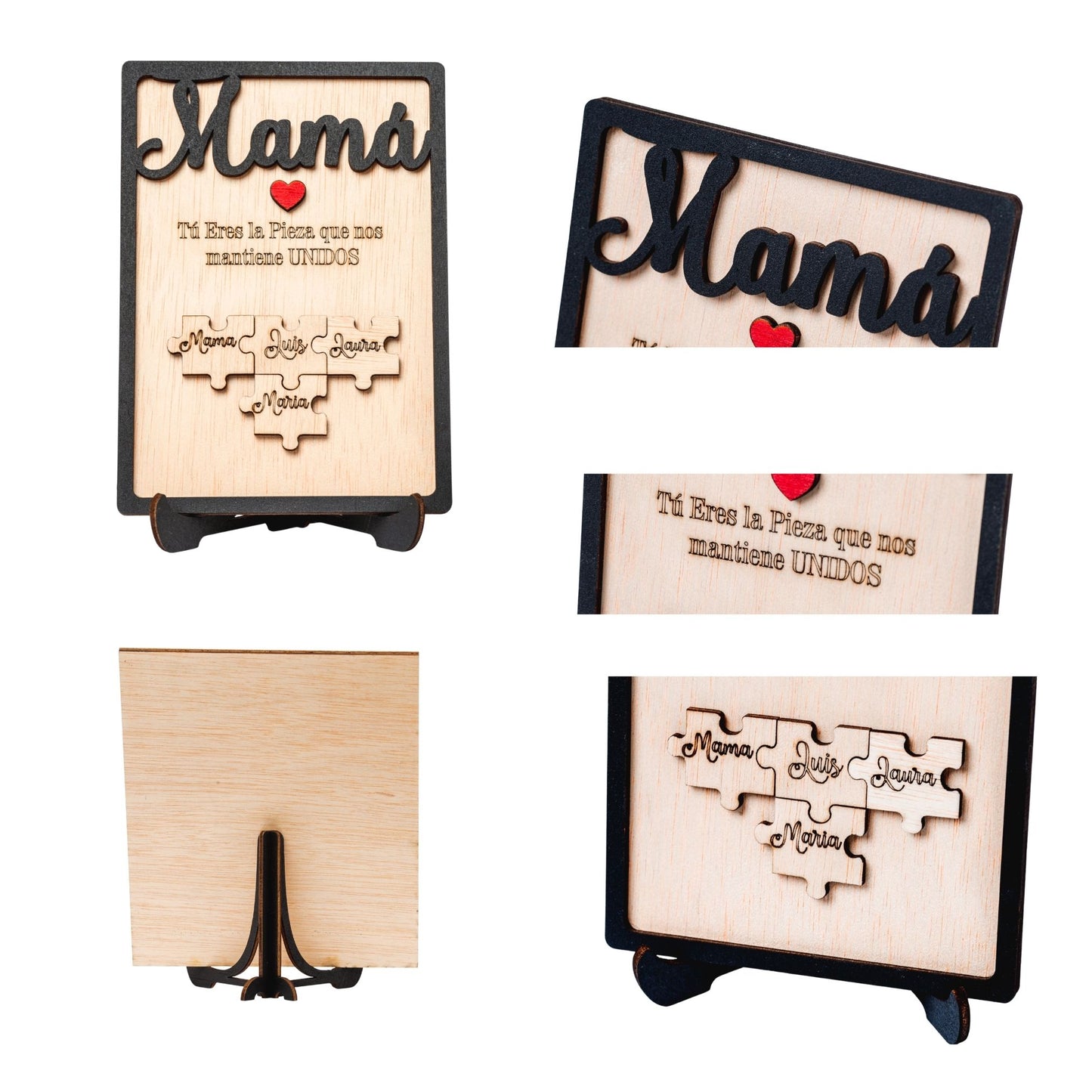 Día de la Madre – Regalo Dia de la Madre Personalizado – Regalos Personalizados Cuadro Puzzle Nombre – Mujer Original – Regalos Mujer Abuela Mama (Negro)
