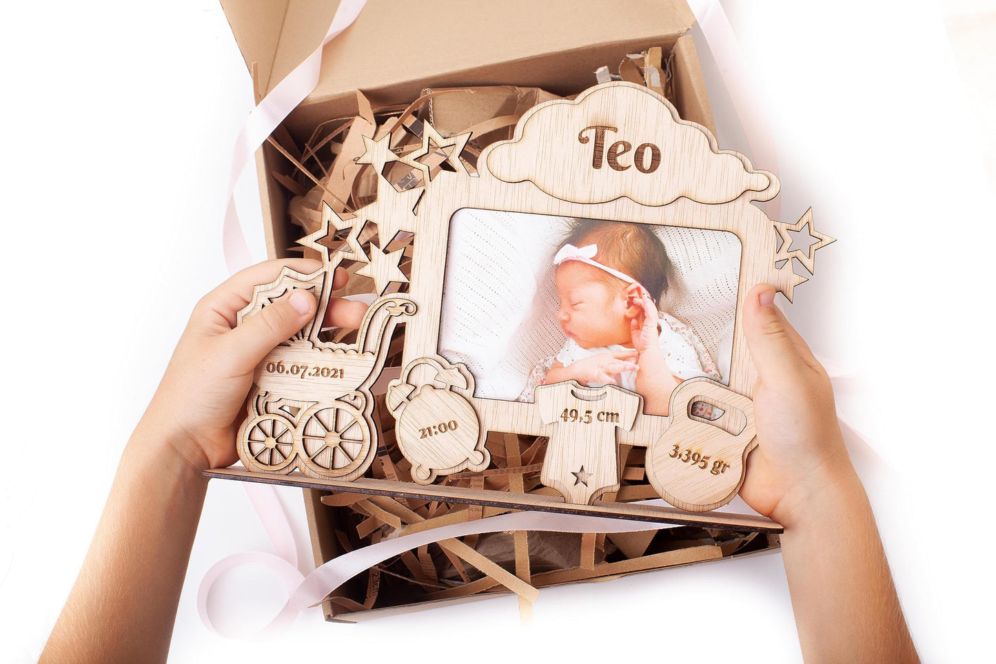 Marco de foto bebe personalizado con texto para Niña o Niño bebes hecho en madera, recien nacido, regalo new born Personalizado Comuniones bautizos