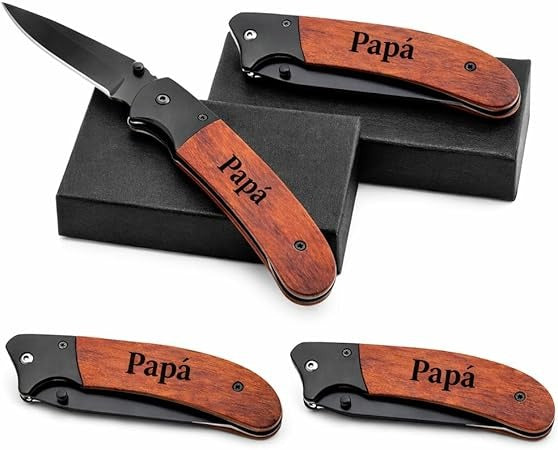 Regalo dia del Padre Navaja Personalizada Grabada con Nombre Original para Padre, Abuelo o Novio – Cumpleaños y Aniversario – Caja Premium Incluida o Madera Para Personalizar