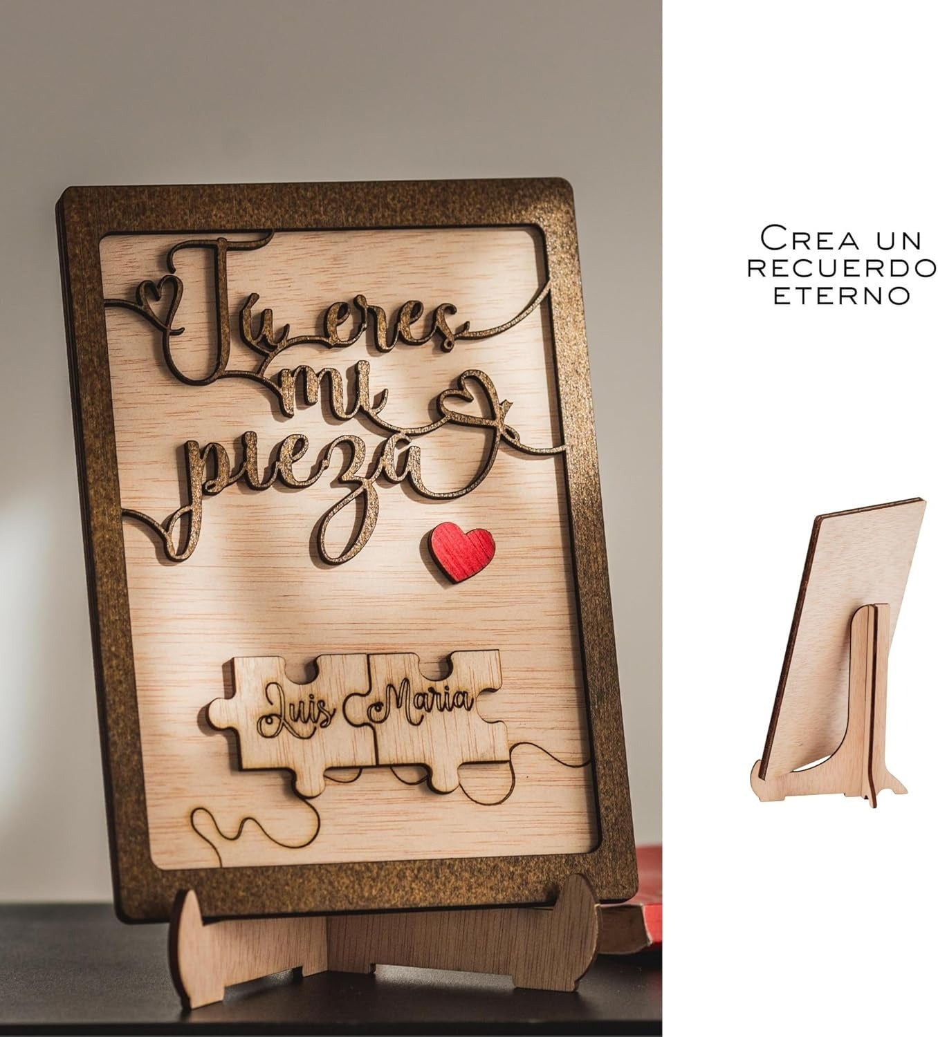 Regalo San Valentin Mujer Hombre Placa de Pareja Personalizada Piezas de Rompecabezas – para Enamorados – Letrero de Madera con Nombres – Aniversario Novios Esposos Olesea