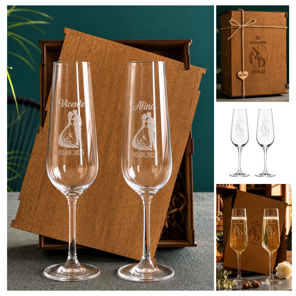 Copas personalizadas con iniciales para boda y aniversario