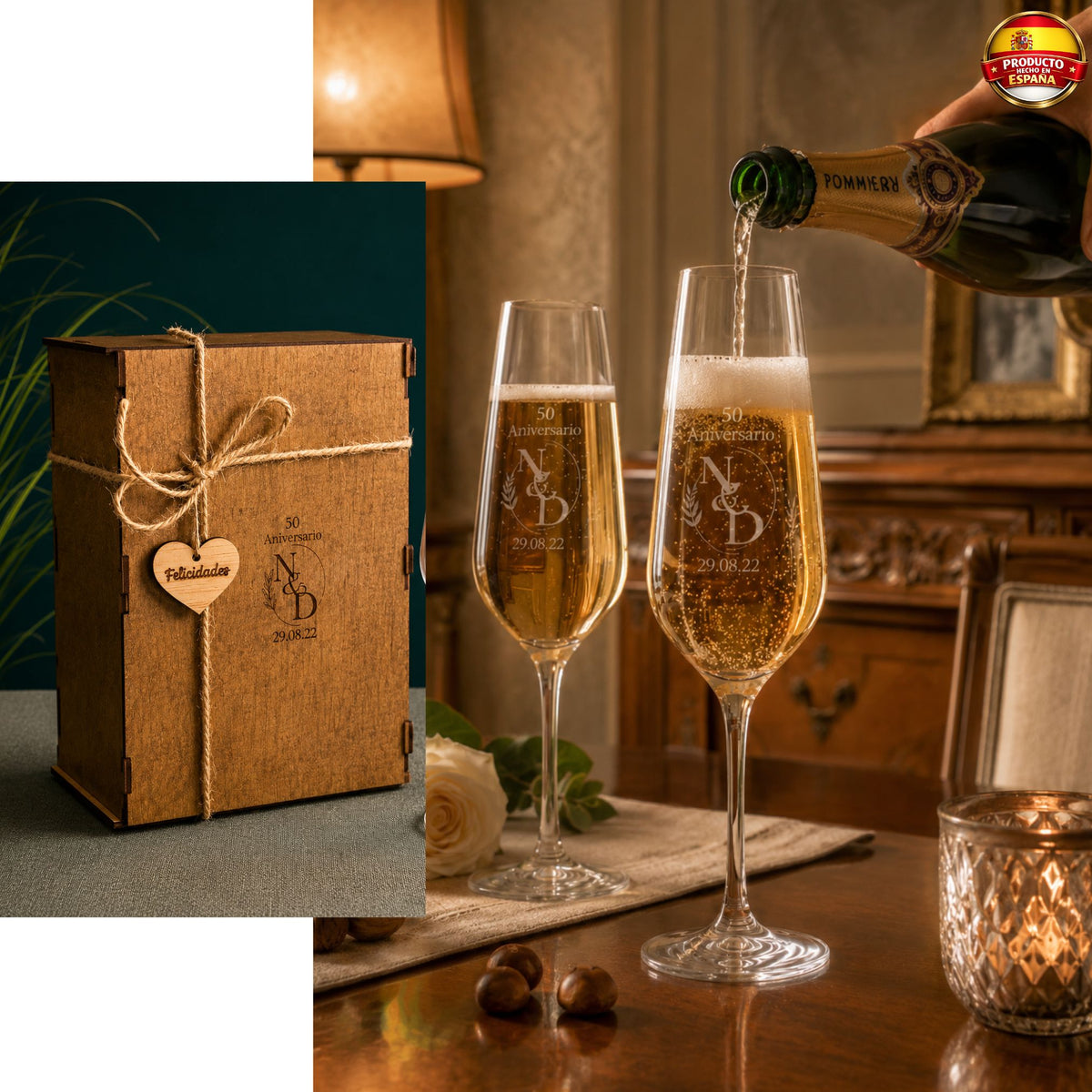 Regalo para novios con copas de champán personalizadas