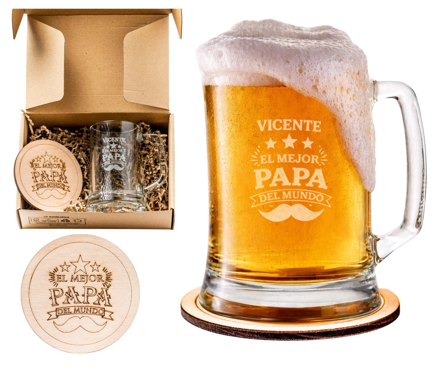 Regalo Padre Jarra de Cerveza Regalos Personalizados Grabado Original Regalo Padre Cumpleaños Mejor Papa Hombre Regalos Aniversario Para Abuelo (Copa De Cerveza)