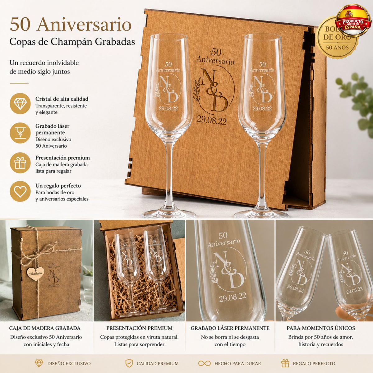 Copas personalizadas para aniversario con caja de madera