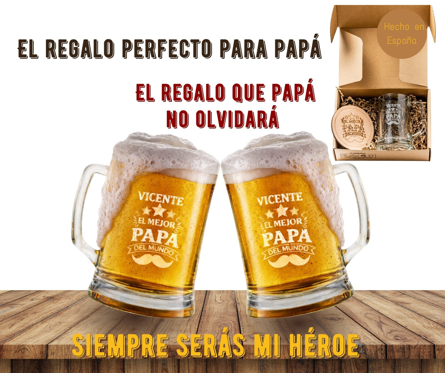 Regalo Padre Jarra de Cerveza Regalos Personalizados Grabado Original Regalo Padre Cumpleaños Mejor Papa Hombre Regalos Aniversario Para Abuelo (Copa De Cerveza)