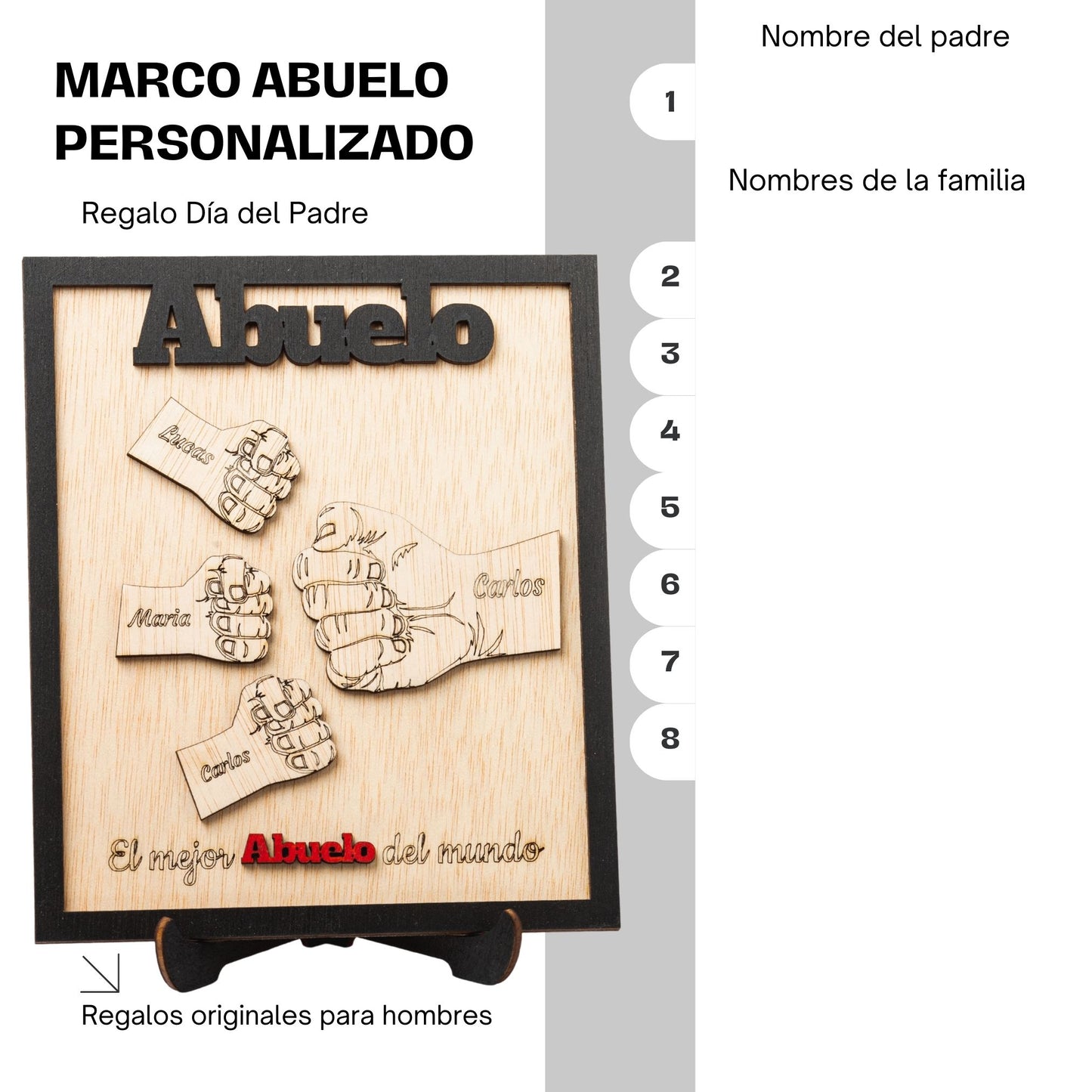 Regalo Día del Padre – Marco Papá Personalizado Abuelo con Nombres de los Niños Regalos Originales Para Hombre Cumpleaños Aniversario (Papa)