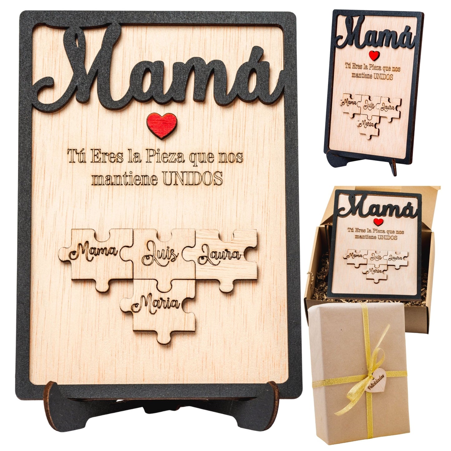 Día de la Madre – Regalo Dia de la Madre Personalizado – Regalos Personalizados Cuadro Puzzle Nombre – Mujer Original – Regalos Mujer Abuela Mama (Negro)