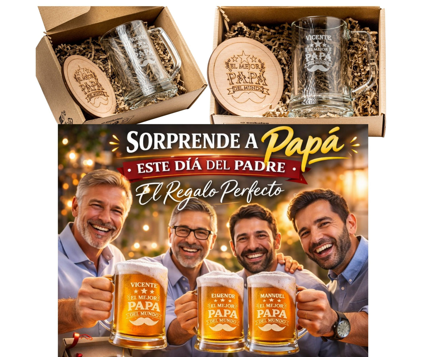 Regalo Padre Jarra de Cerveza Regalos Personalizados Grabado Original Regalo Padre Cumpleaños Mejor Papa Hombre Regalos Aniversario Para Abuelo (Copa De Cerveza)