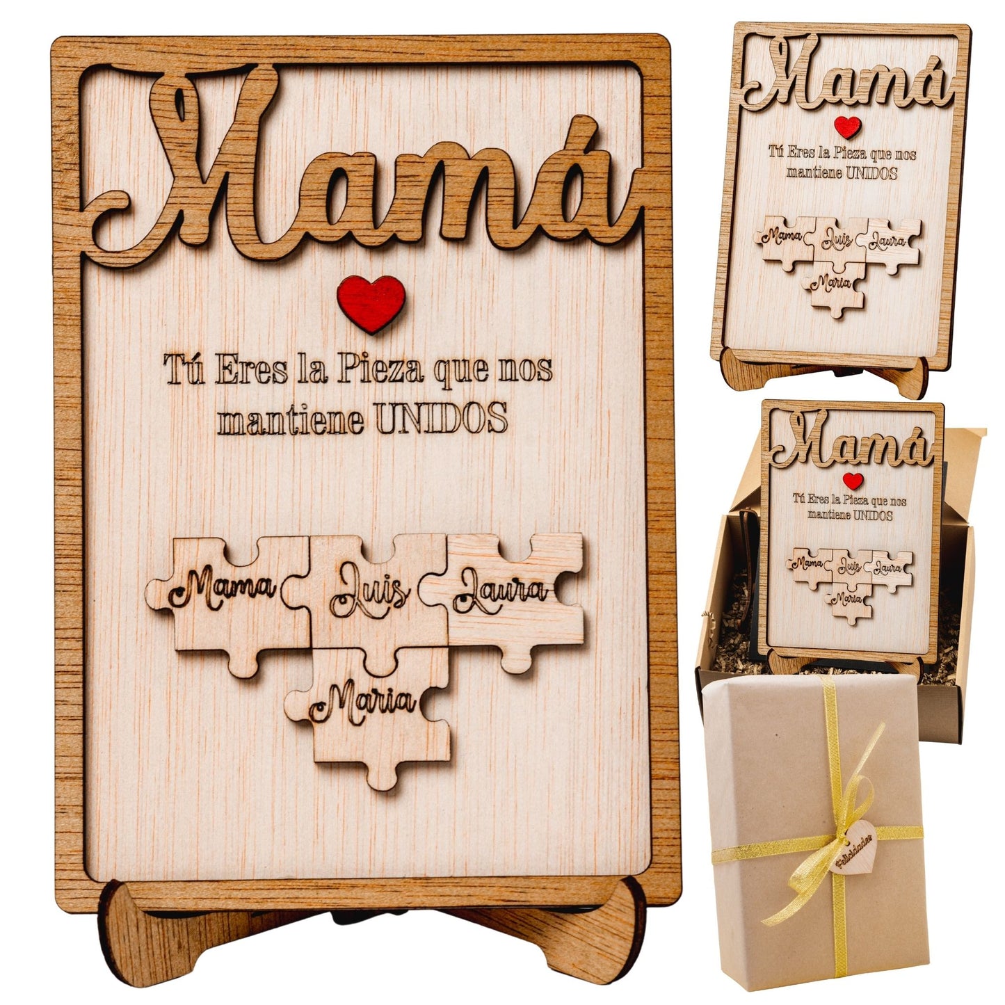 Día de la Madre – Regalo Dia de la Madre Personalizado – Regalos Personalizados Cuadro Puzzle Nombre – Mujer Original – Regalos Mujer Abuela Mama (Roble)