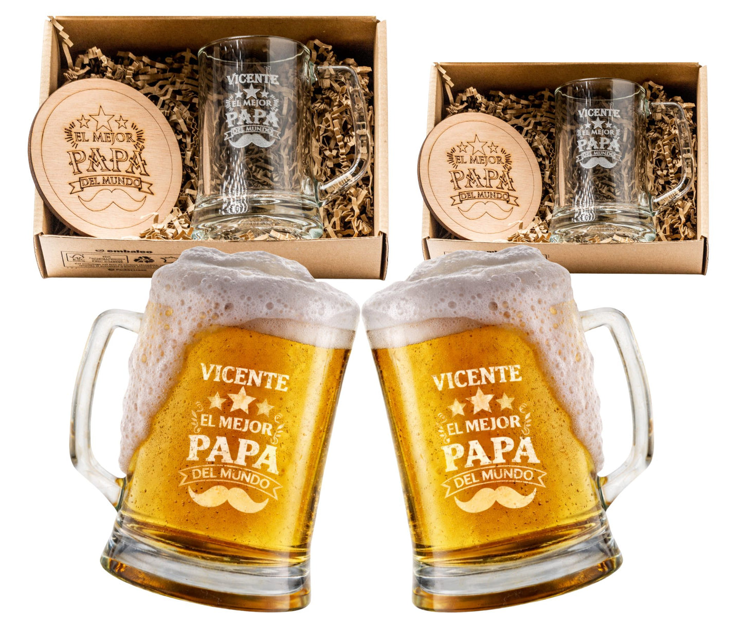 Regalo Padre Jarra de Cerveza Regalos Personalizados Grabado Original Regalo Padre Cumpleaños Mejor Papa Hombre Regalos Aniversario Para Abuelo (Copa De Cerveza)