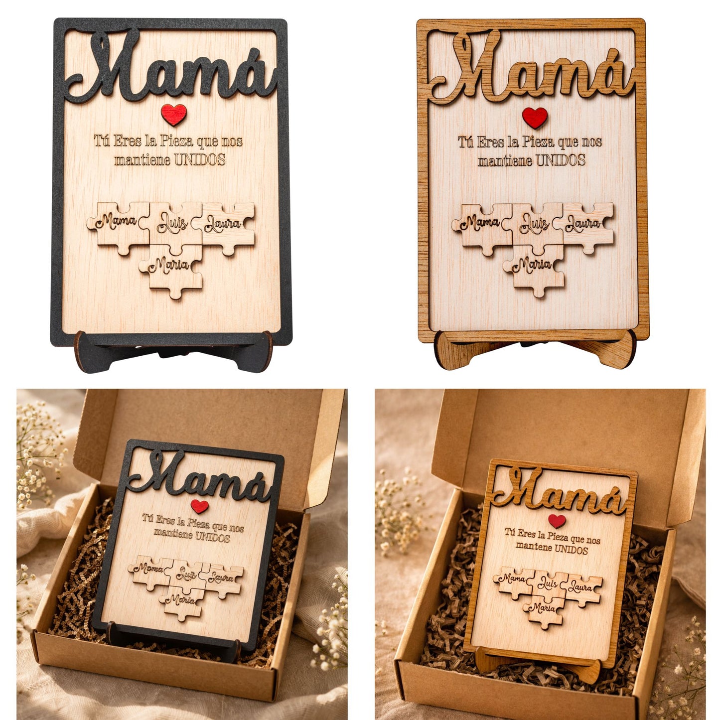 Día de la Madre – Regalo Dia de la Madre Personalizado – Regalos Personalizados Cuadro Puzzle Nombre – Mujer Original – Regalos Mujer Abuela Mama (Negro)