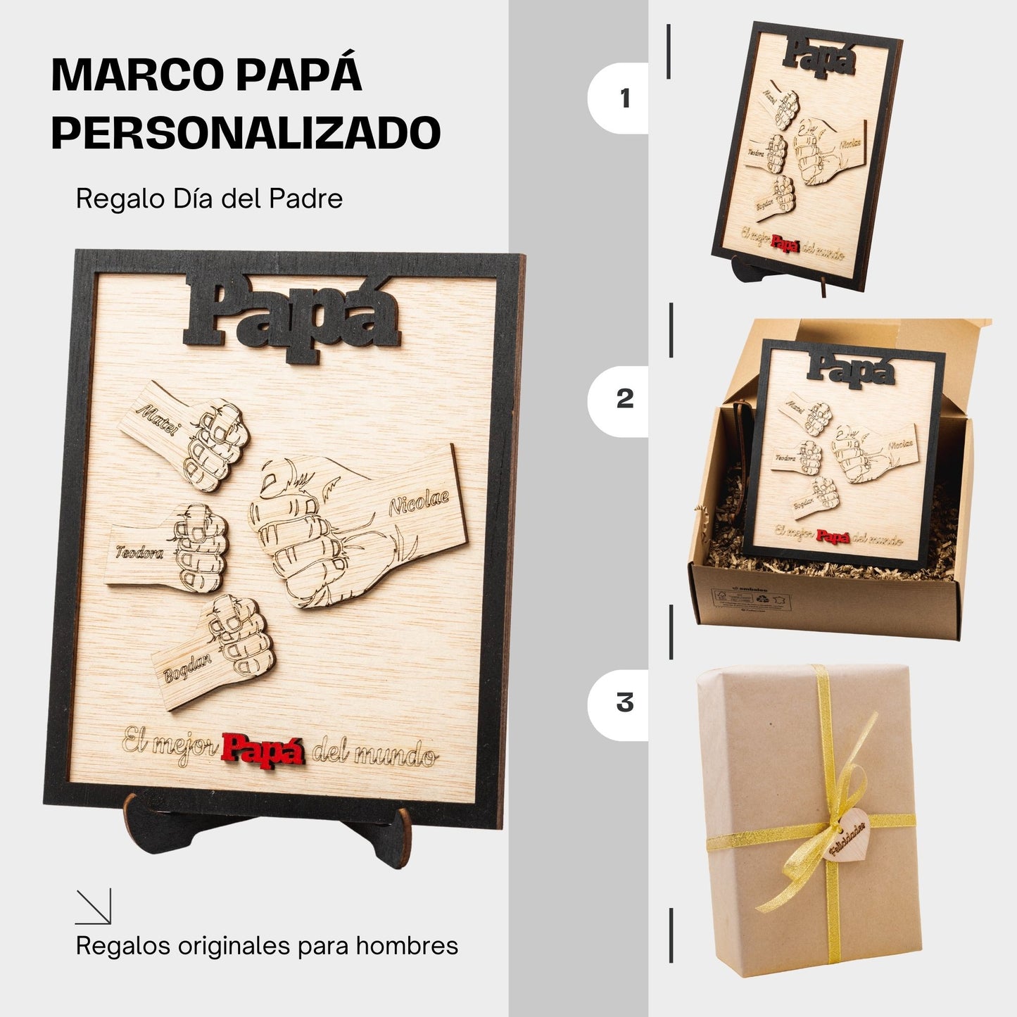 Regalo Día del Padre – Marco Papá Personalizado Abuelo con Nombres de los Niños Regalos Originales Para Hombre Cumpleaños Aniversario (Abuelo)