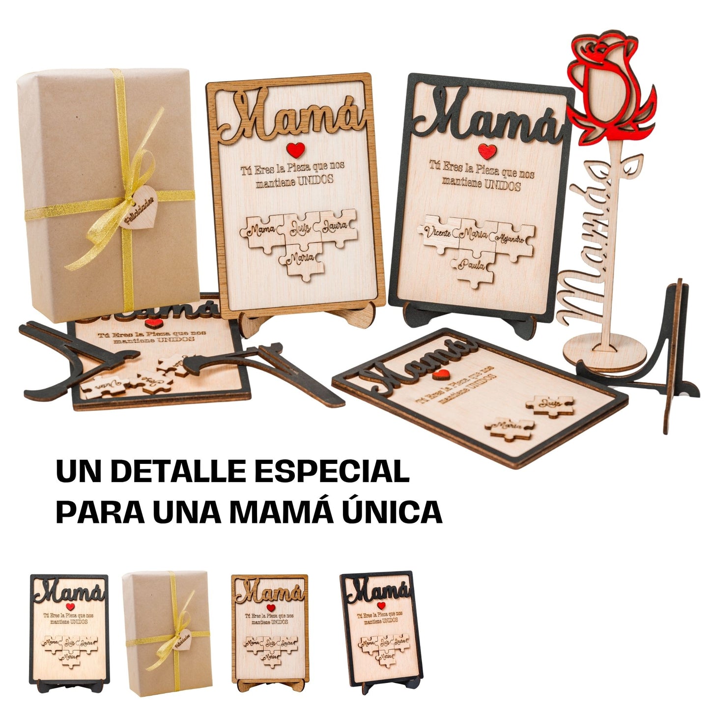 Día de la Madre – Regalo Dia de la Madre Personalizado – Regalos Personalizados Cuadro Puzzle Nombre – Mujer Original – Regalos Mujer Abuela Mama (Negro)