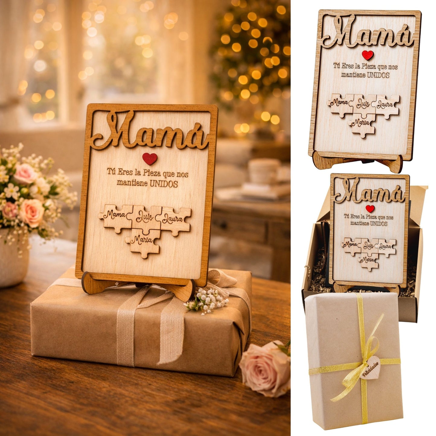 Día de la Madre – Regalo Dia de la Madre Personalizado – Regalos Personalizados Cuadro Puzzle Nombre – Mujer Original – Regalos Mujer Abuela Mama (Roble)
