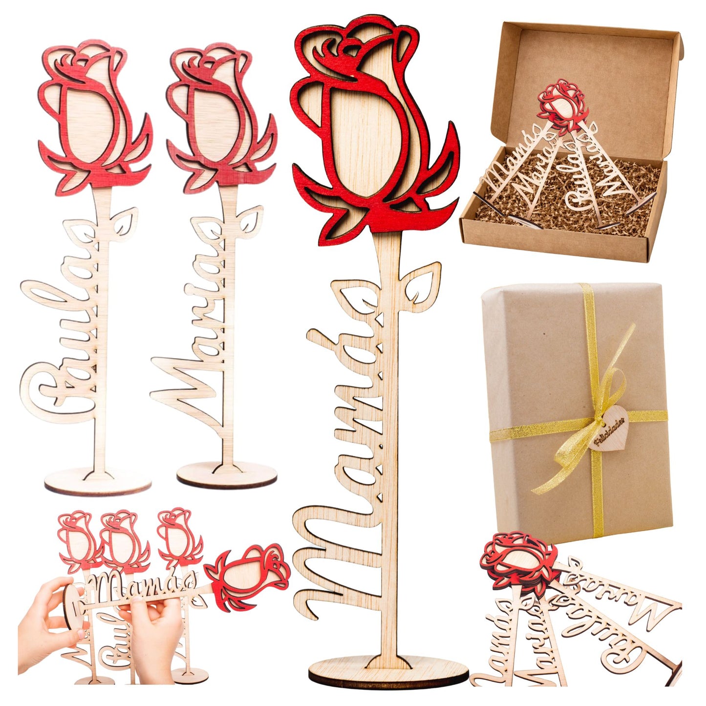 Olesea Rosa de Madera Personalizada Día de la Madre, Día del Libro, San Valentín, Aniversario personalizable Regalo Original Rosa Sant Jordi, La Bella y la Bestia, Decoración Bodas (Rosa Madera)