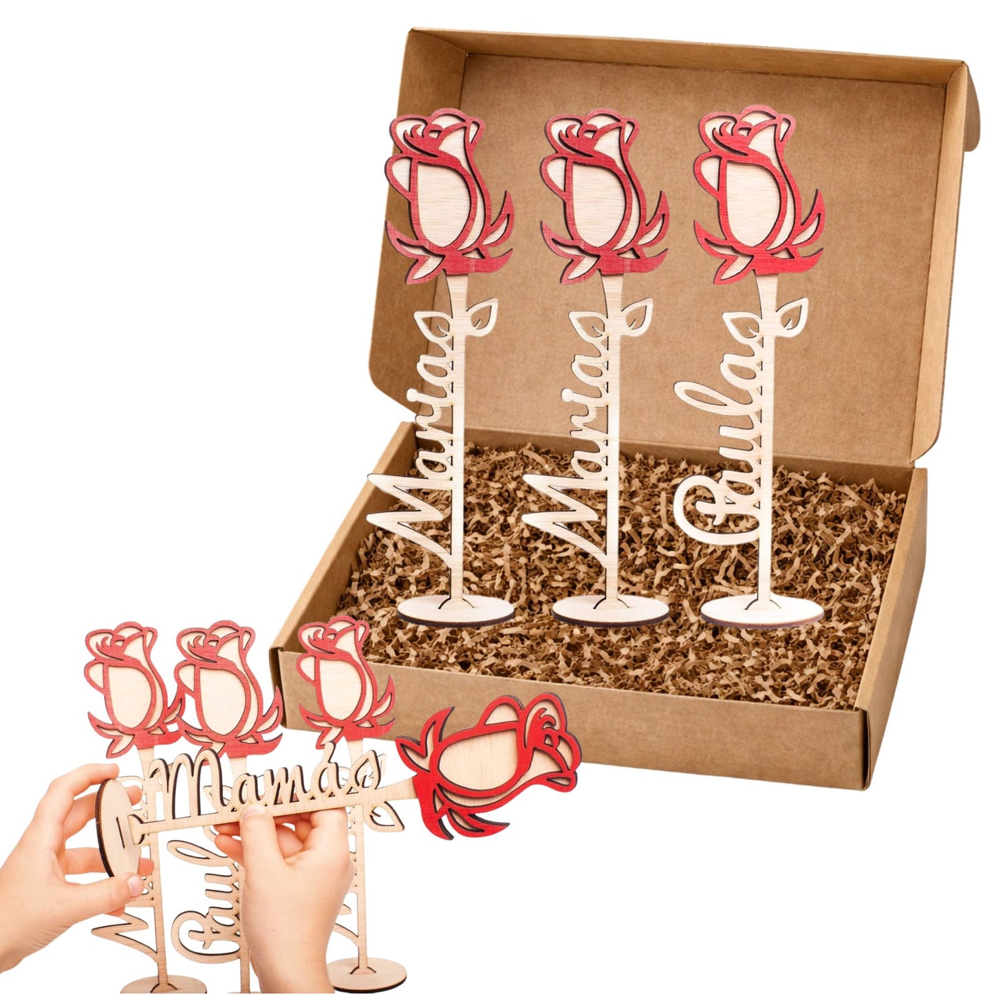 Olesea Rosa de Madera Personalizada Día de la Madre, Día del Libro, San Valentín, Aniversario personalizable Regalo Original Rosa Sant Jordi, La Bella y la Bestia, Decoración Bodas (Rosa Madera)