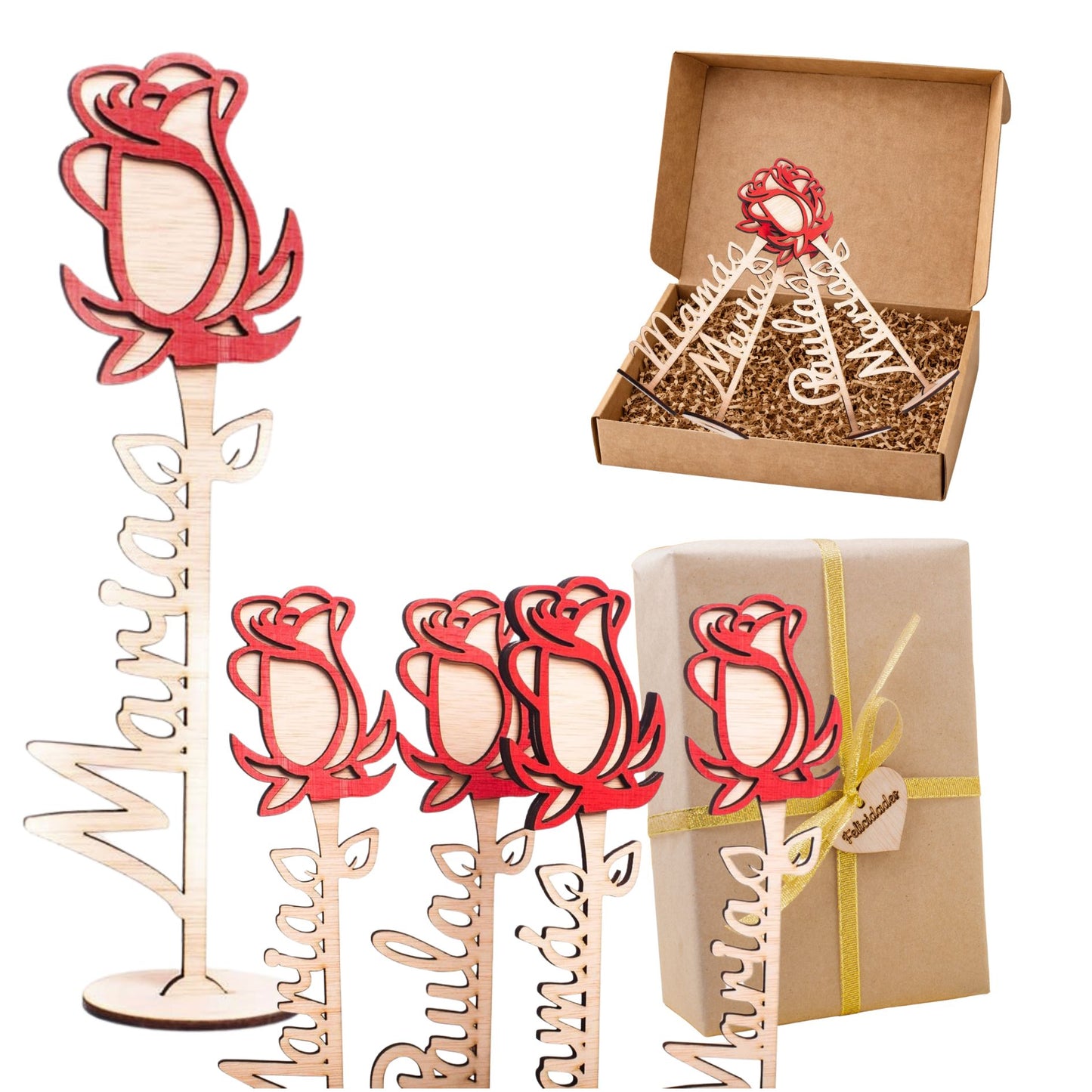 Olesea Rosa de Madera Personalizada Día de la Madre, Día del Libro, San Valentín, Aniversario personalizable Regalo Original Rosa Sant Jordi, La Bella y la Bestia, Decoración Bodas (Rosa Madera)