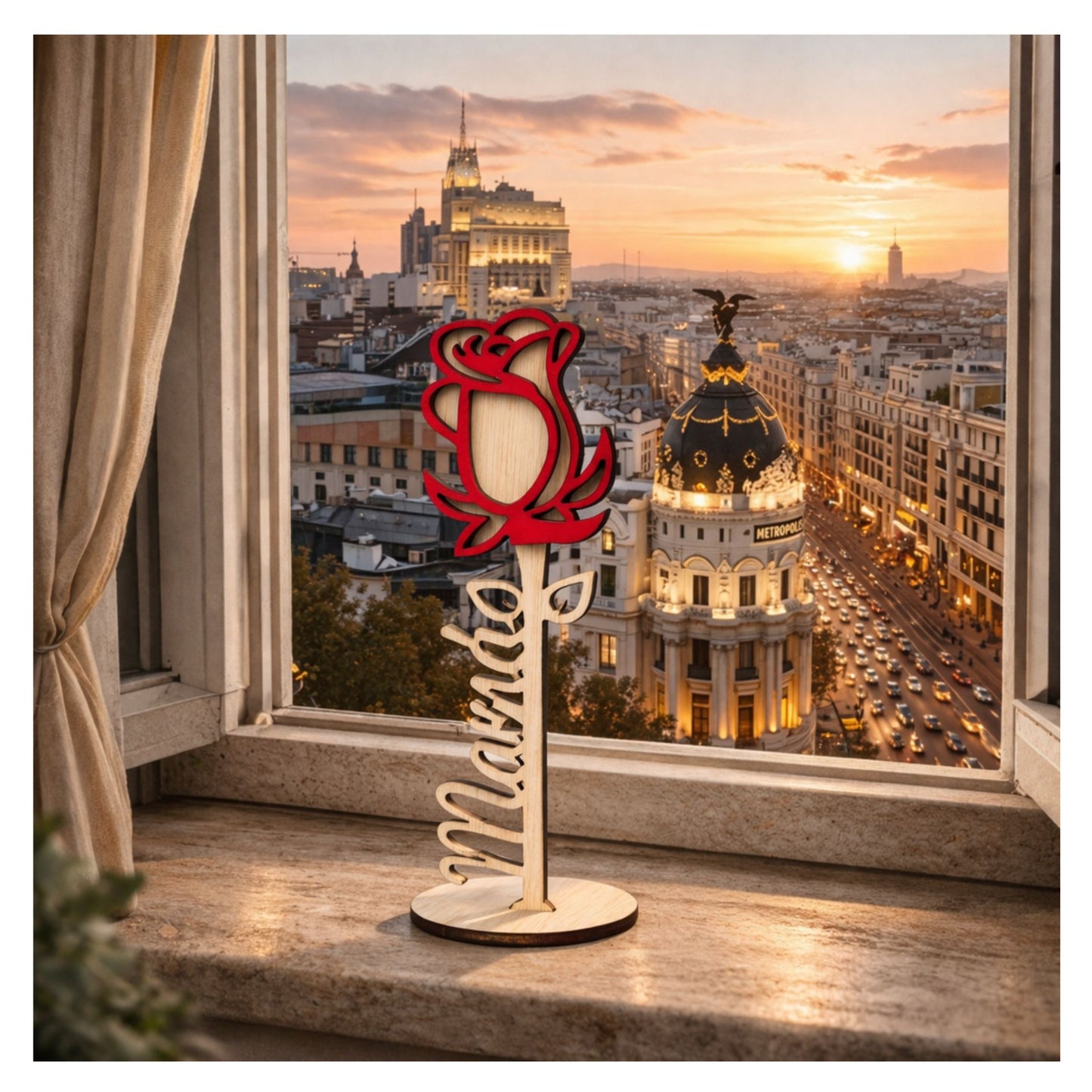 Olesea Rosa de Madera Personalizada Día de la Madre, Día del Libro, San Valentín, Aniversario personalizable Regalo Original Rosa Sant Jordi, La Bella y la Bestia, Decoración Bodas (Rosa Madera)