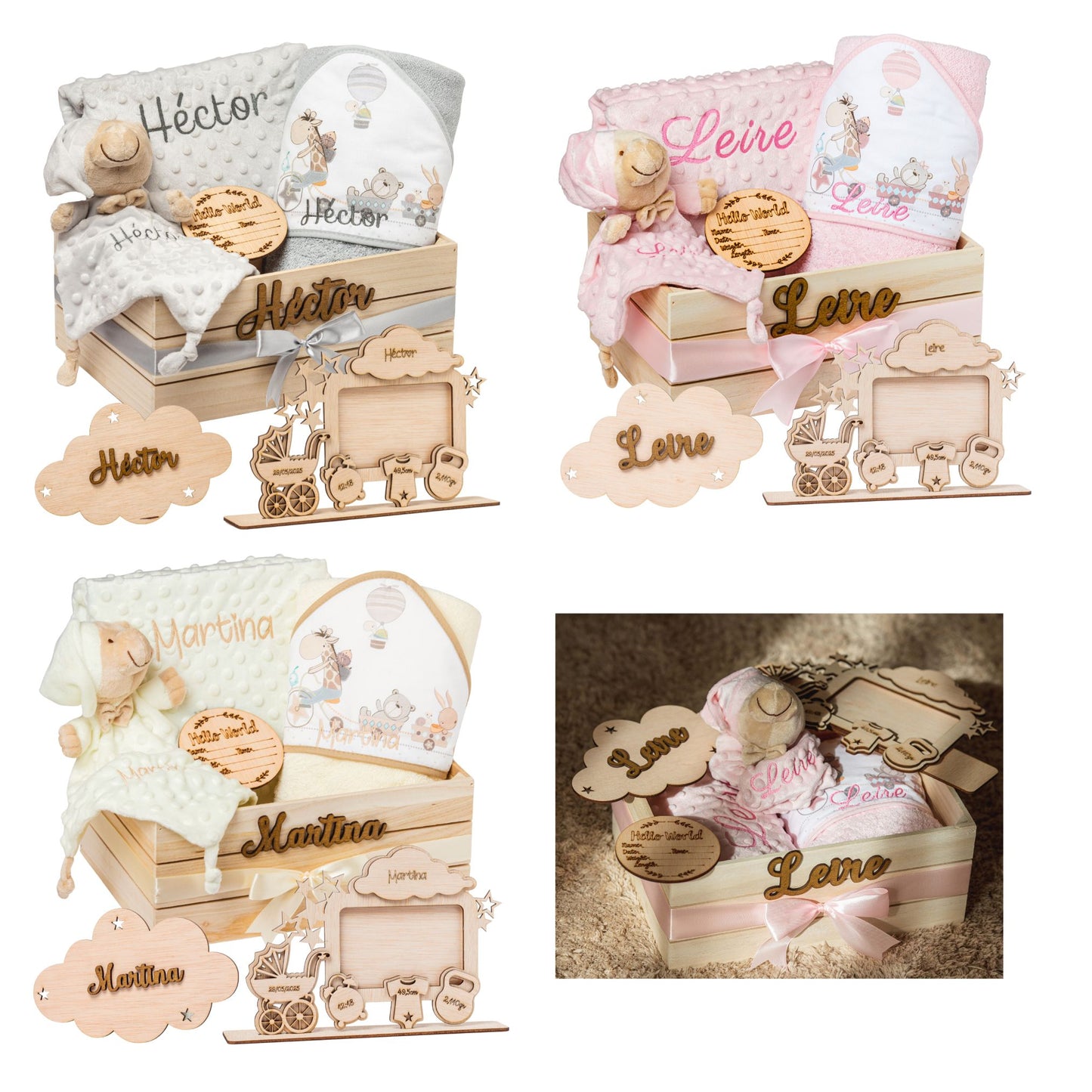 Regalo para Bebé Recién Nacido Niño o Niña | Cesta con Manta, DouDou, Marco Bebé y Hello World|Canastilla Embarazo,Bautizo,Hospital y Baby Shower | Nombre en Madera | Olesea (Beige)