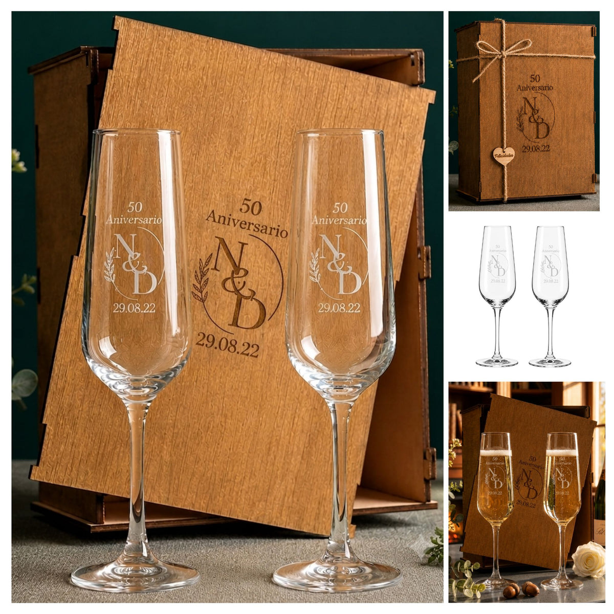 Set de copas de champán personalizadas para pareja