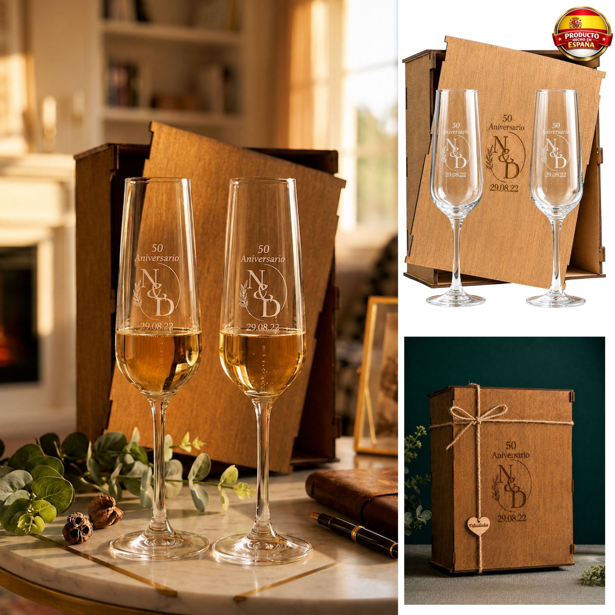 Pack de 2 copas de champán personalizadas para boda y novios