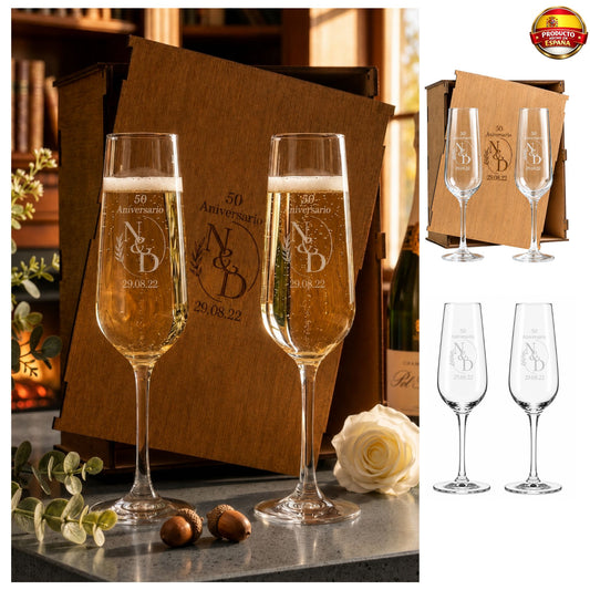 Olesea Copas de Champán Personalizadas Grabadas | Regalo para Novios, Bodas, Aniversarios y Cumpleaños | Para Hombre, Mujer o Pareja | Bodas de Oro