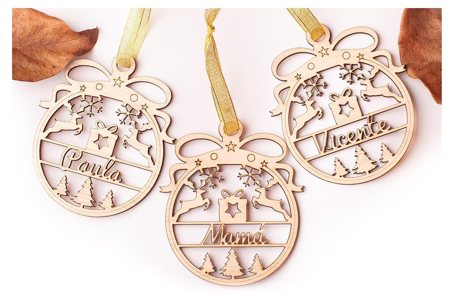 Olesea Bolas de Navidad Personalizada con Nombre de Madera Navidad Decoración - Adornos Cuerda incluida (Esfera)