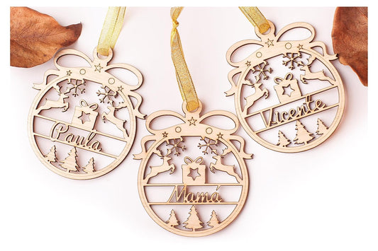 Olesea Bolas de Navidad Personalizada con Nombre de Madera Navidad Decoración - Adornos Cuerda incluida (Esfera)