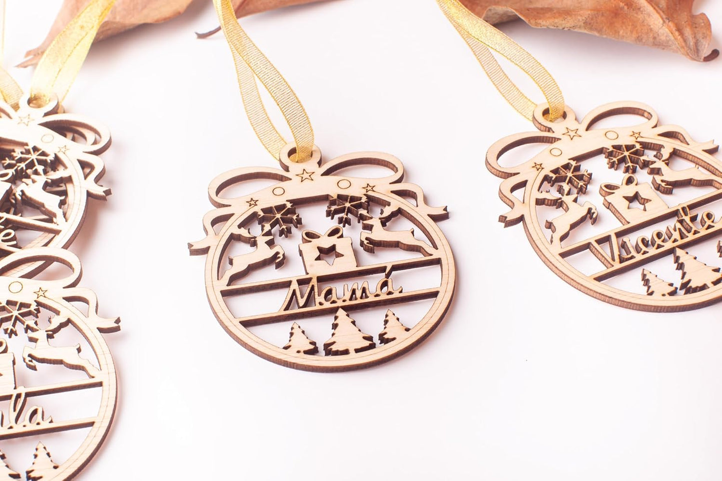 Olesea Bolas de Navidad Personalizada con Nombre de Madera Navidad Decoración - Adornos Cuerda incluida (Esfera)