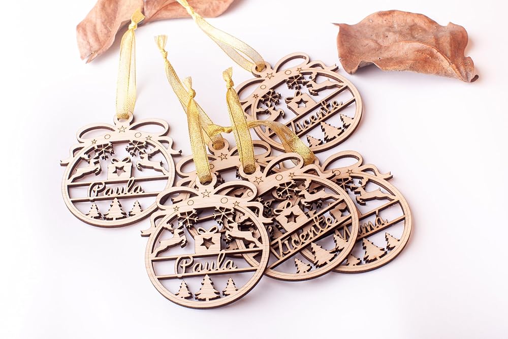 Olesea Bolas de Navidad Personalizada con Nombre de Madera Navidad Decoración - Adornos Cuerda incluida (Esfera)