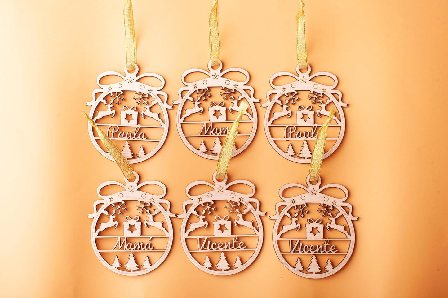 Olesea Bolas de Navidad Personalizada con Nombre de Madera Navidad Decoración - Adornos Cuerda incluida (Esfera)