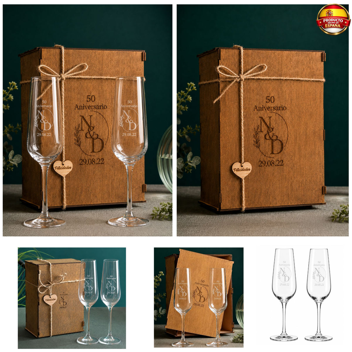 Copas de champán personalizadas para bodas de oro y aniversarios