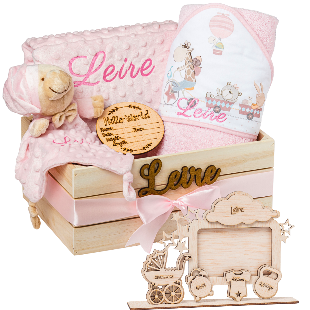 Regalo para Bebé Recién Nacido Niño o Niña | Cesta con Manta, DouDou, Marco Bebé y Hello World|Canastilla Embarazo,Bautizo,Hospital y Baby Shower | Nombre en Madera | Olesea (Beige)