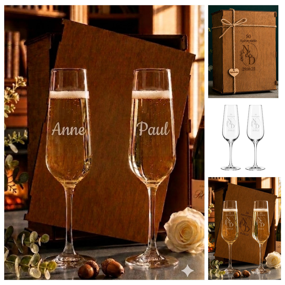 Copas de champán personalizadas para bodas de plata y oro