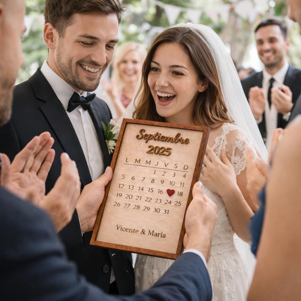 Marco de Madera Personalizado para Parejas con Calendario de Aniversario – Regalo de Boda o San Valentín – Fecha Especial con Corazón en Relieve