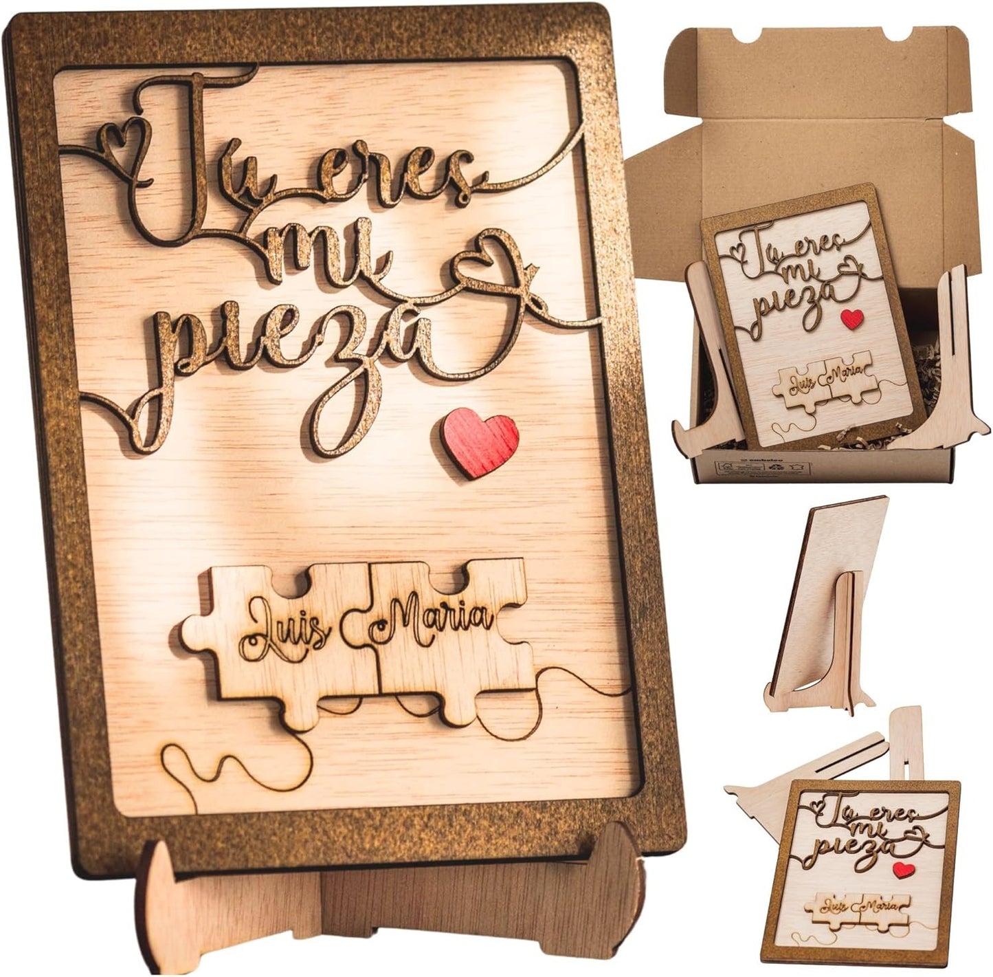 Regalo San Valentin Mujer Hombre Placa de Pareja Personalizada Piezas de Rompecabezas – para Enamorados – Letrero de Madera con Nombres – Aniversario Novios Esposos Olesea