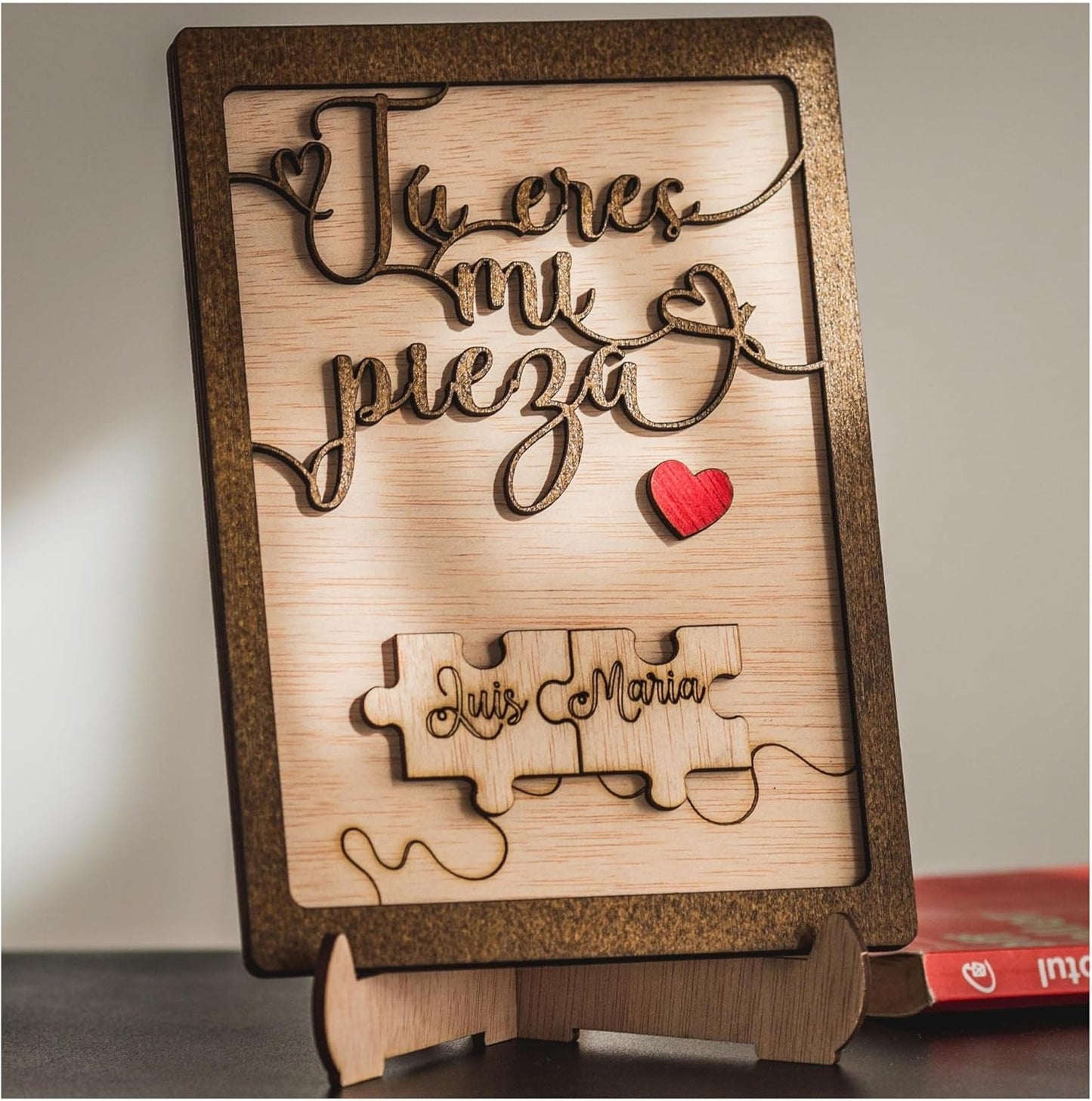 Regalo San Valentin Mujer Hombre Placa de Pareja Personalizada Piezas de Rompecabezas – para Enamorados – Letrero de Madera con Nombres – Aniversario Novios Esposos Olesea