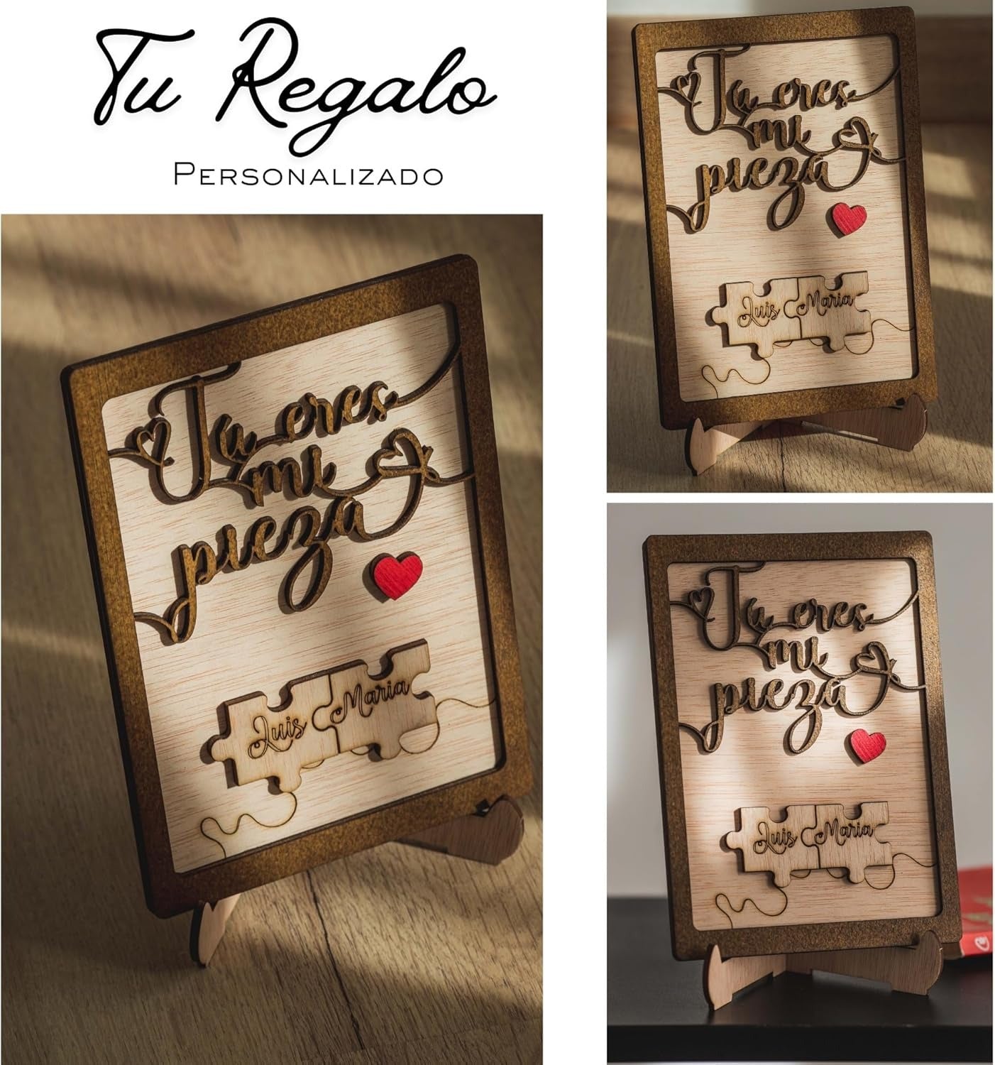 Regalo San Valentin Mujer Hombre Placa de Pareja Personalizada Piezas de Rompecabezas – para Enamorados – Letrero de Madera con Nombres – Aniversario Novios Esposos Olesea