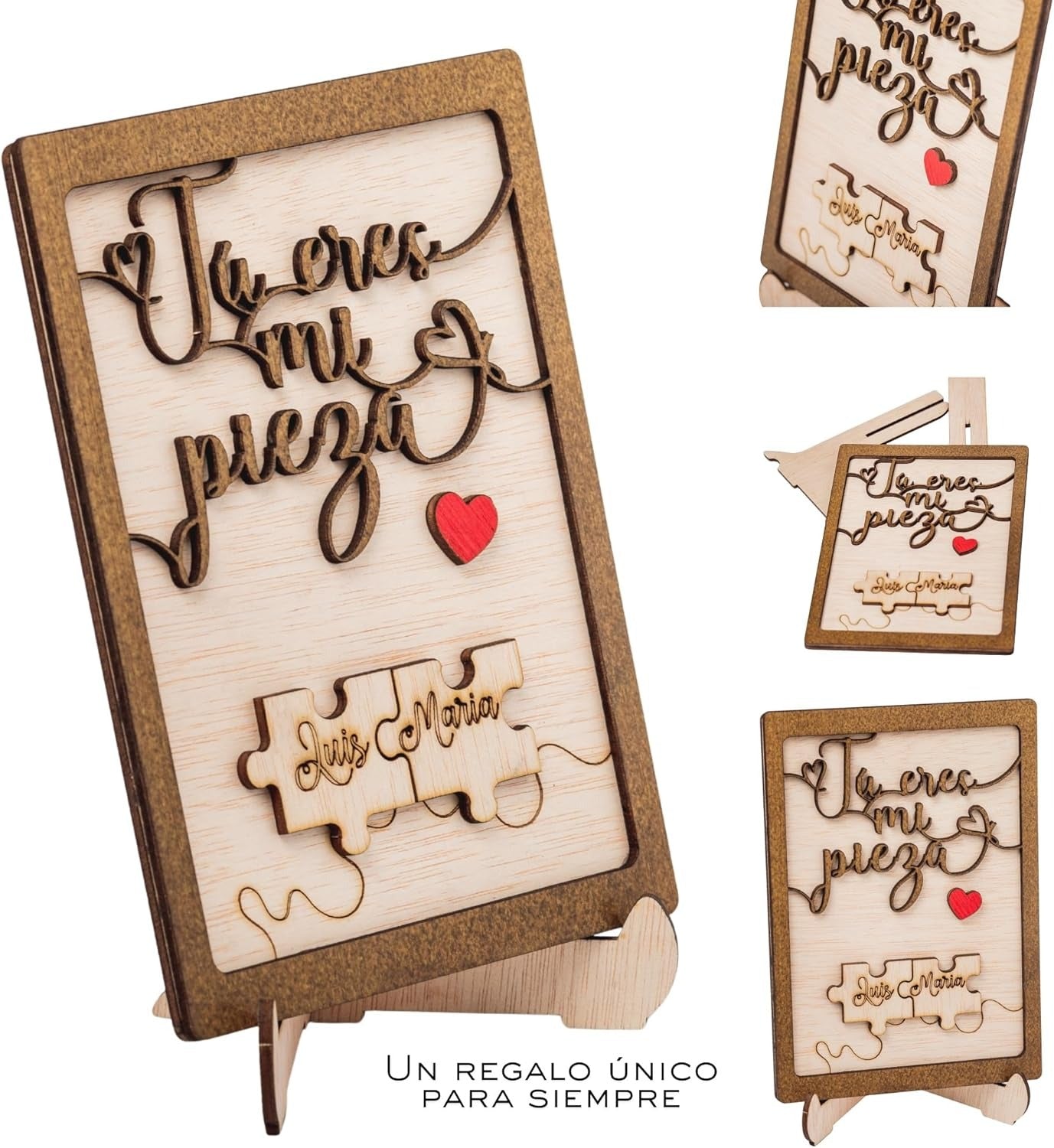 Regalo San Valentin Mujer Hombre Placa de Pareja Personalizada Piezas de Rompecabezas – para Enamorados – Letrero de Madera con Nombres – Aniversario Novios Esposos Olesea