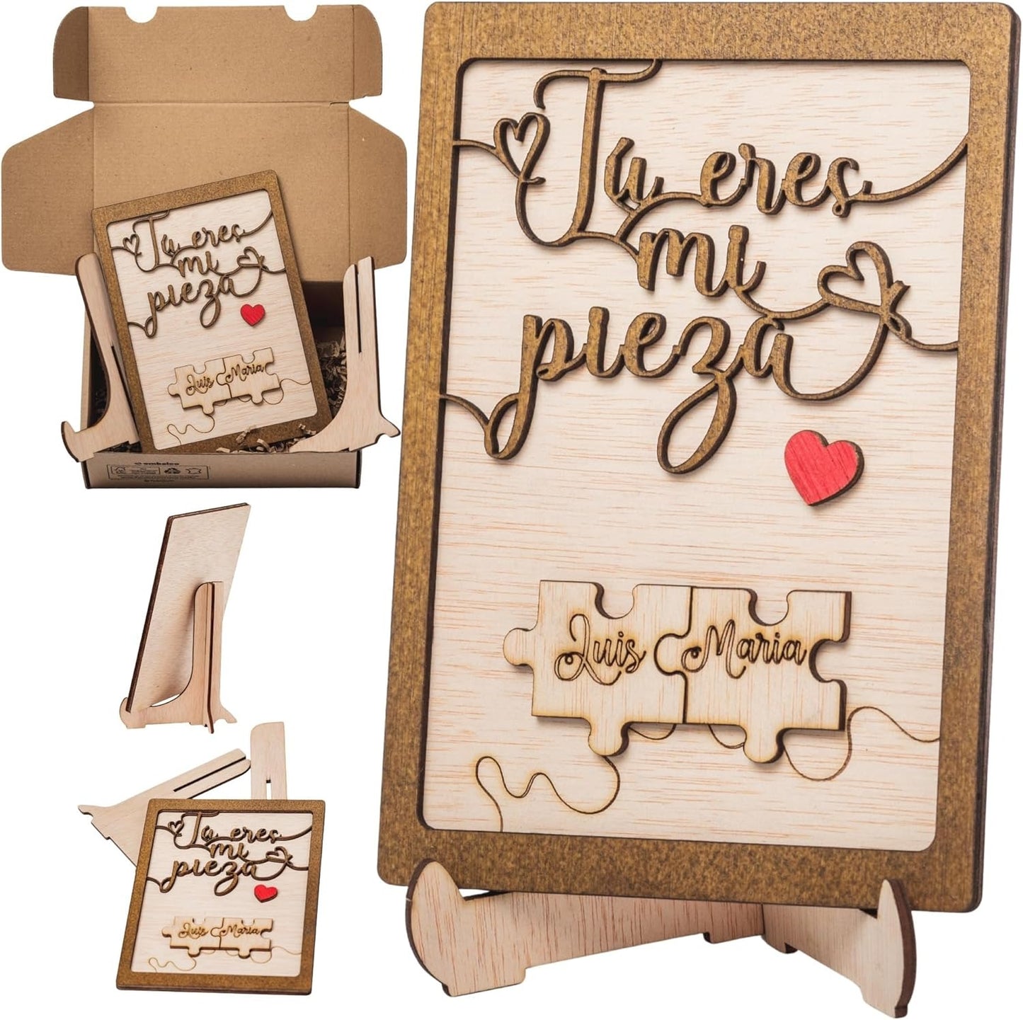 Regalo San Valentin Mujer Hombre Placa de Pareja Personalizada Piezas de Rompecabezas – para Enamorados – Letrero de Madera con Nombres – Aniversario Novios Esposos Olesea