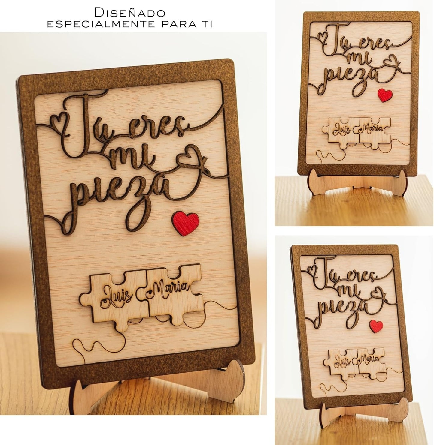 Regalo San Valentin Mujer Hombre Placa de Pareja Personalizada Piezas de Rompecabezas – para Enamorados – Letrero de Madera con Nombres – Aniversario Novios Esposos Olesea