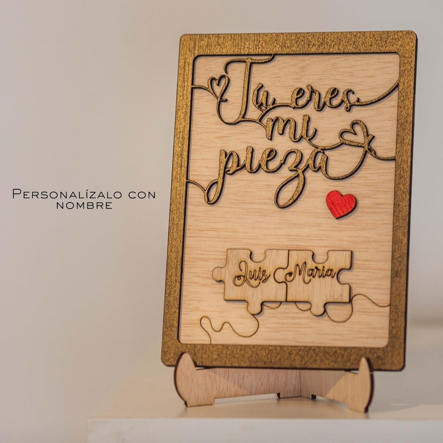 Regalo San Valentin Mujer Hombre Placa de Pareja Personalizada Piezas de Rompecabezas – para Enamorados – Letrero de Madera con Nombres – Aniversario Novios Esposos Olesea
